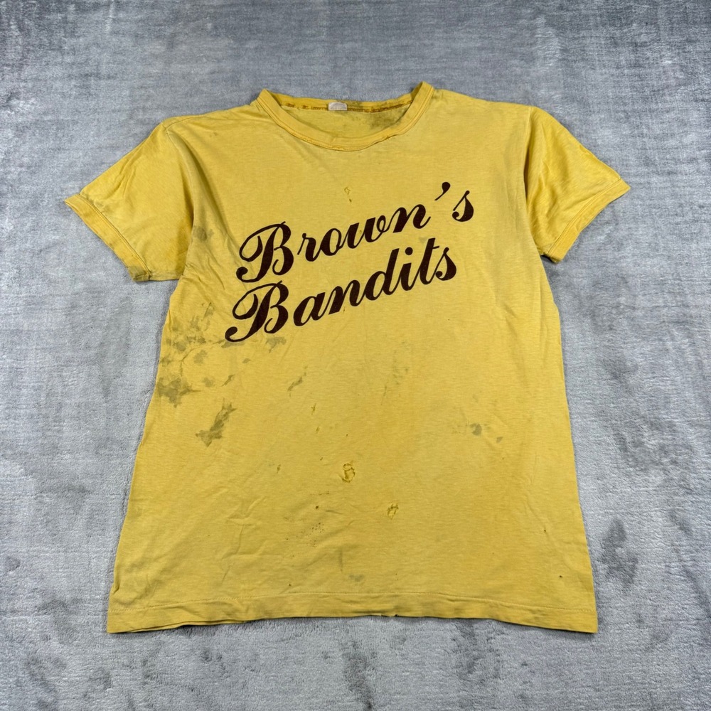 Tiger Brand Shirt Men Large Yellow Browns Bandits Vintage 60s Script Distressed